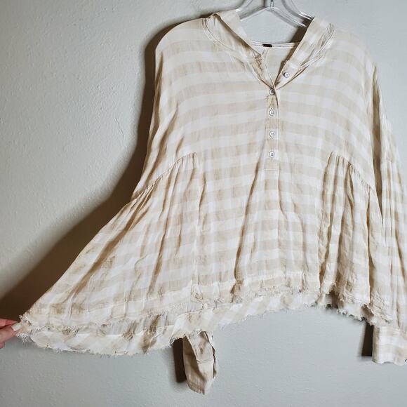 Free People Let It All Go Gingham Check Hooded Swing Top XS Oversized Boho Fall - Picture 7 of 15